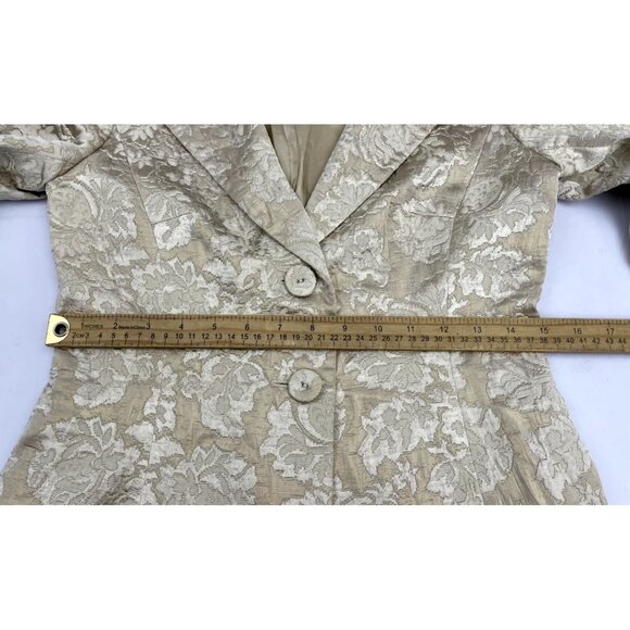 ANN TAYLOR Floral Blazer Top Womens Jacket Size 0 Cream Beige Two Button - Picture 10 of 11